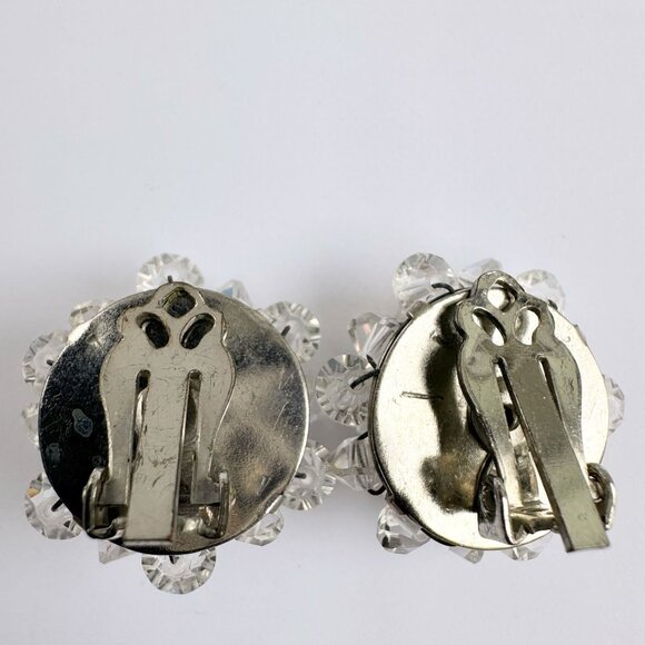 Vintage Aurora Borealis Crystal Cluster Clip-On Earrings 1950s 1" Diameter - Picture 4 of 7